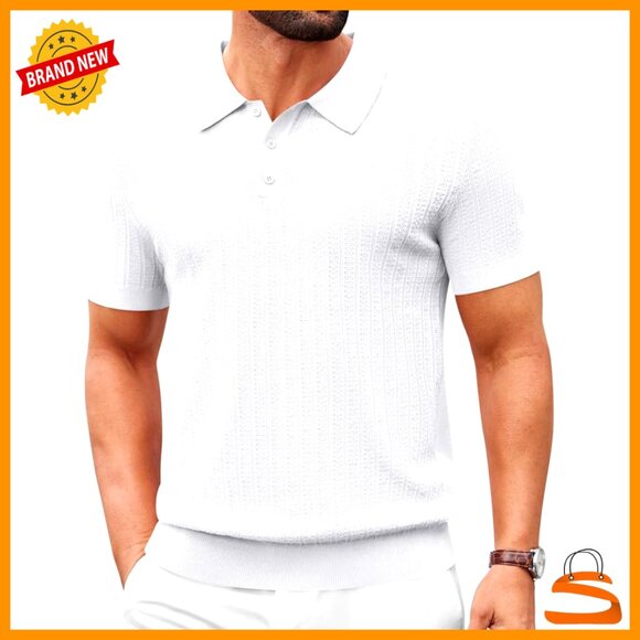 Slim Fit Knit Polo Shirt Textured Retro Golf Casual Summer Vacation T-Shirt